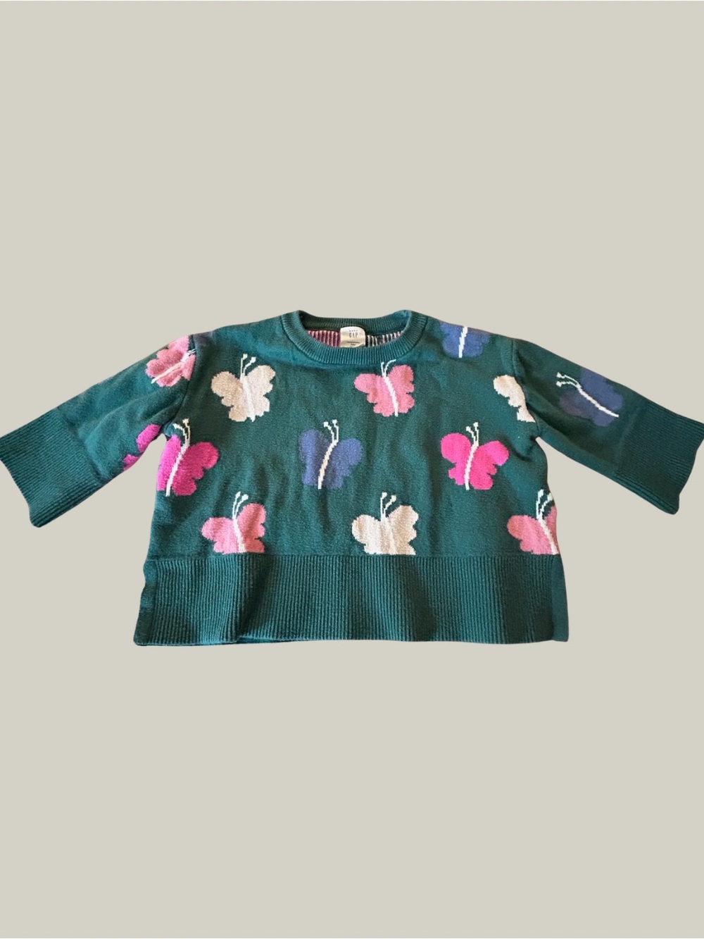 GAP Teal Sweater with Pink, Purple & Cream Butterflies